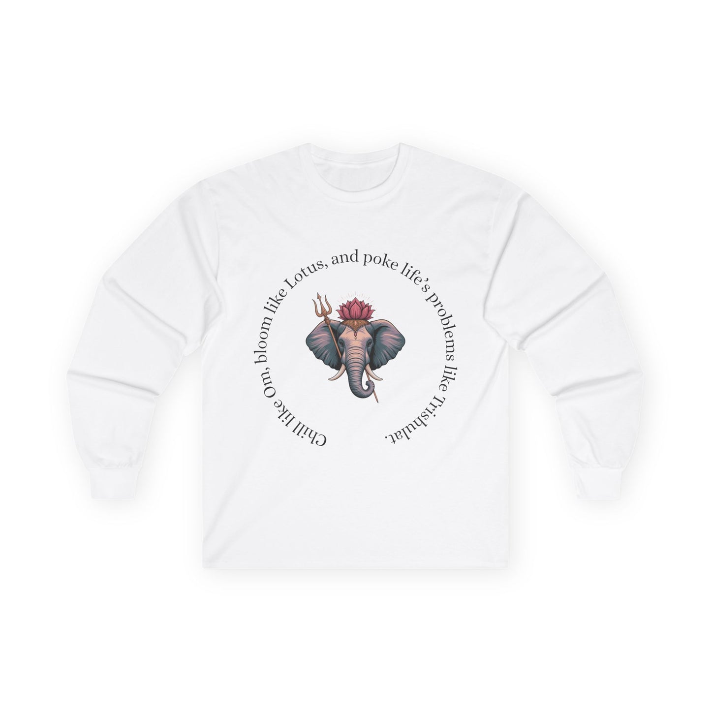 Graphic Long Sleeve Tee - Hanuman, Om, Lotus, Playful and Symbolic Design
