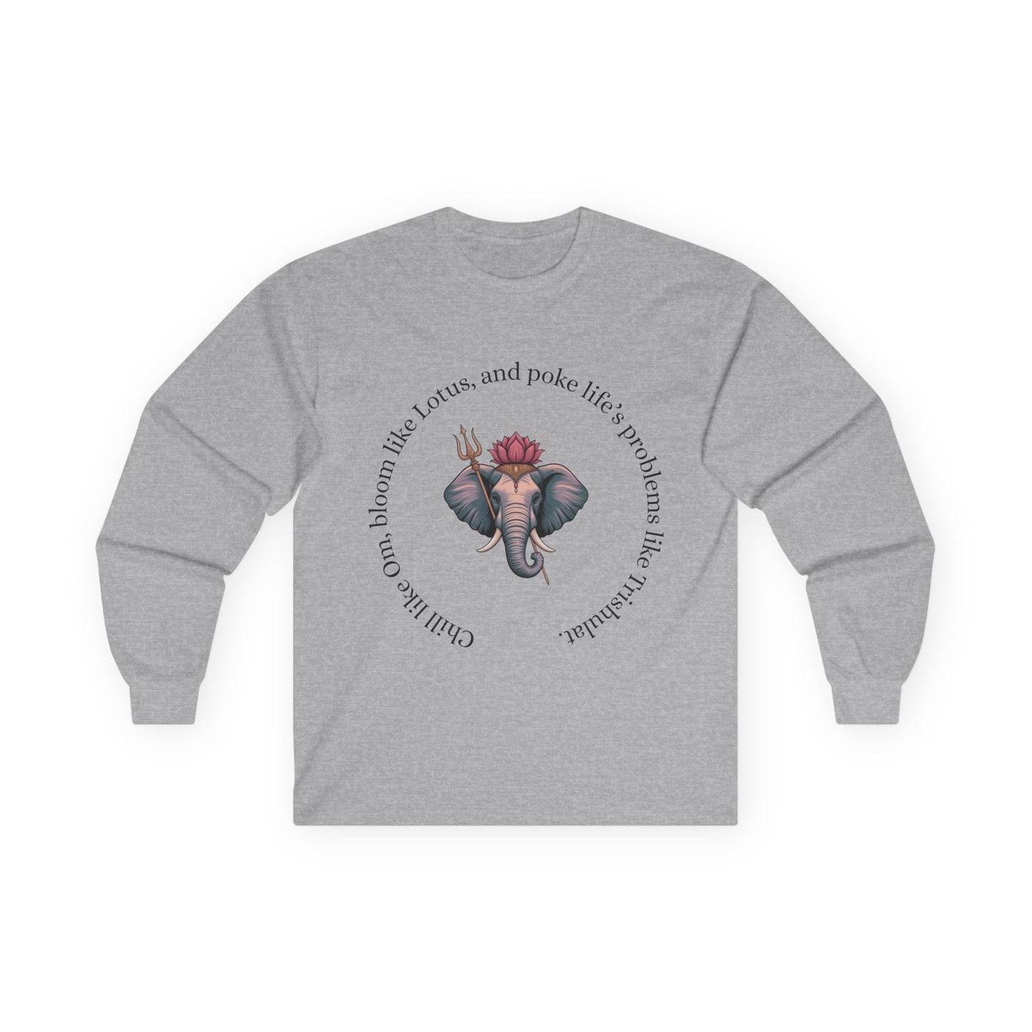 Graphic Long Sleeve Tee - Hanuman, Om, Lotus, Playful and Symbolic Design