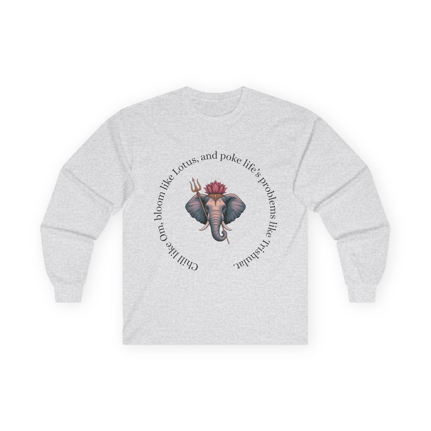 Graphic Long Sleeve Tee - Hanuman, Om, Lotus, Playful and Symbolic Design