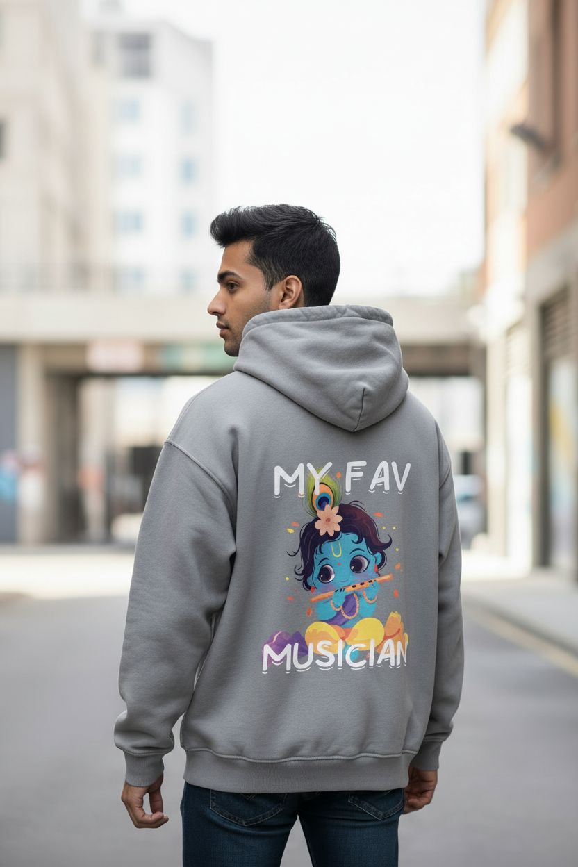 Krishna Musician Heavyweight Oversized Hoodie | Modern Hindu Streetwear