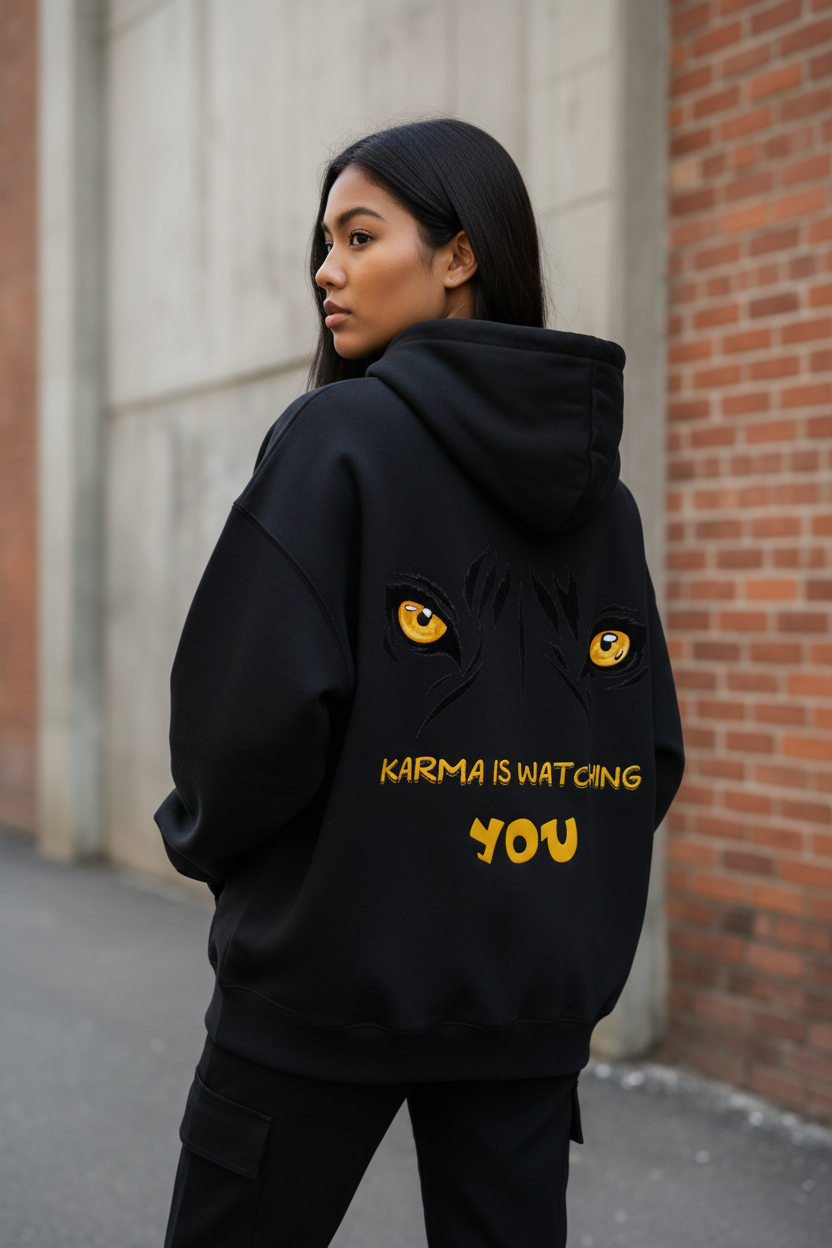 Karma Is Watching Oversized Hoodie – Streetwear Back Print