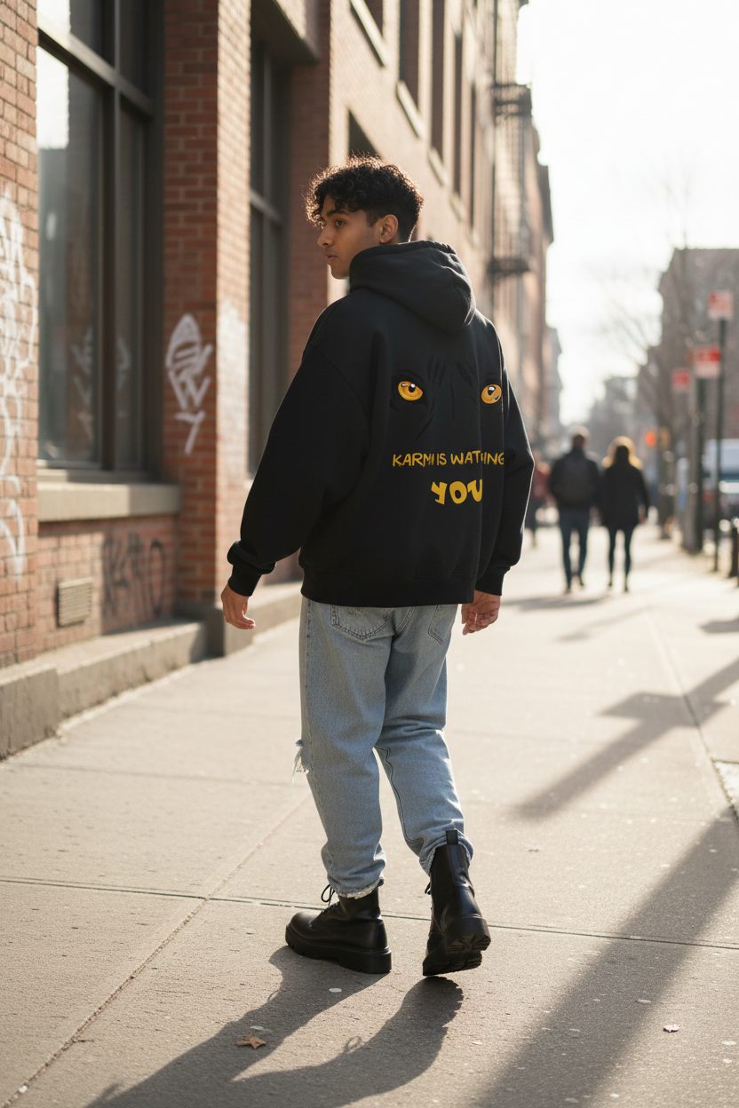 Karma Is Watching Oversized Hoodie – Streetwear Back Print