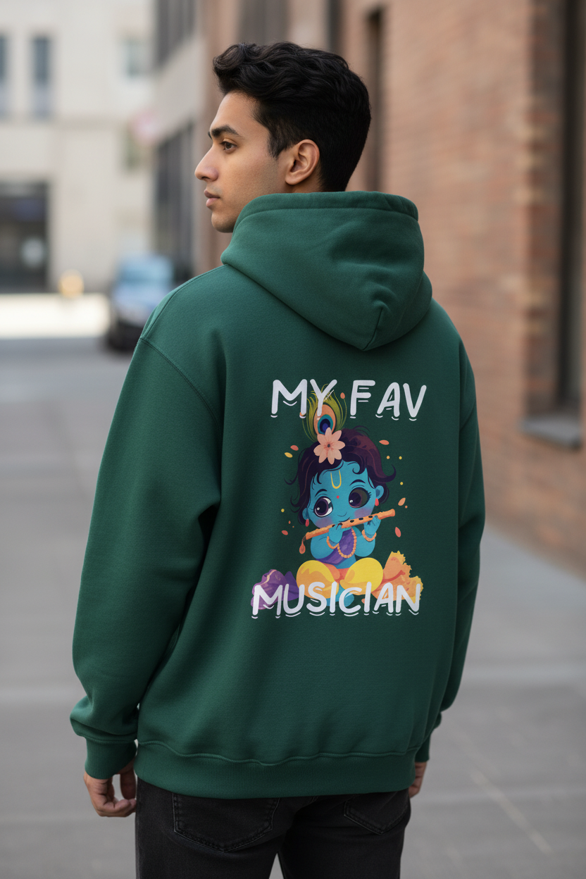 Krishna Musician Heavyweight Oversized Hoodie | Modern Hindu Streetwear