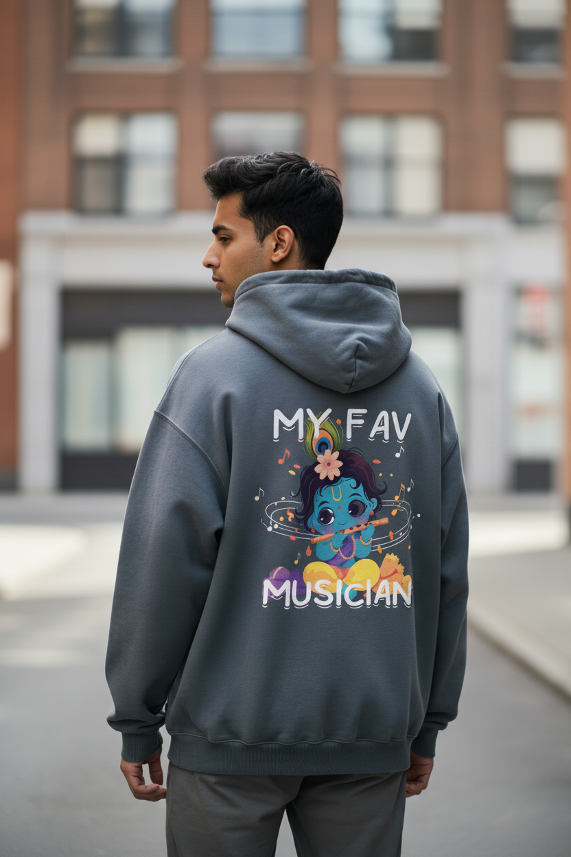 Krishna Musician Heavyweight Oversized Hoodie | Modern Hindu Streetwear